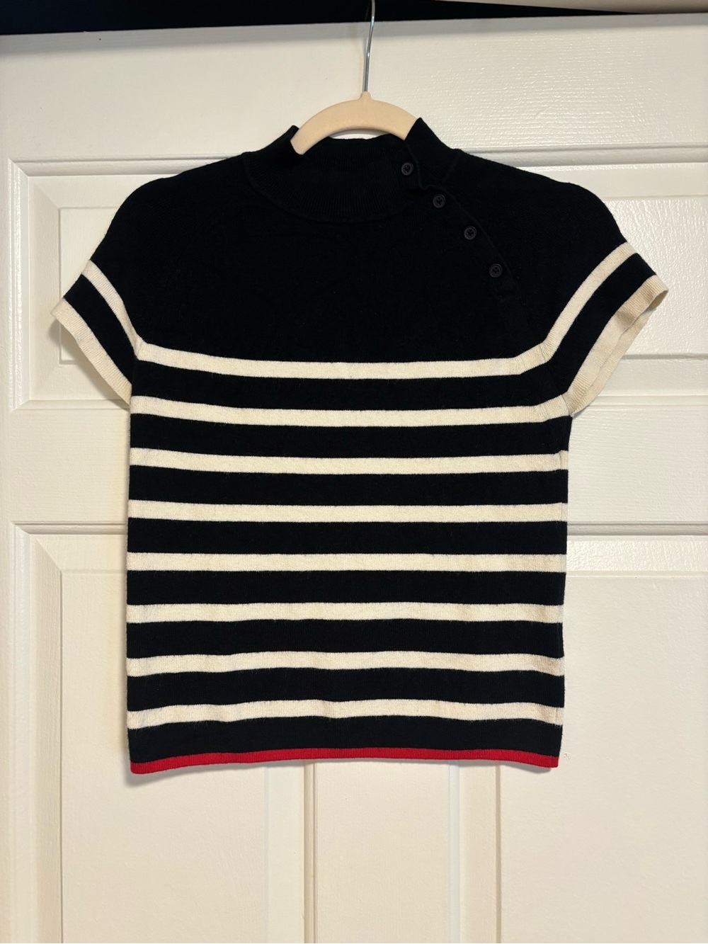 Maeve Black Knit Top with Button Shoulder